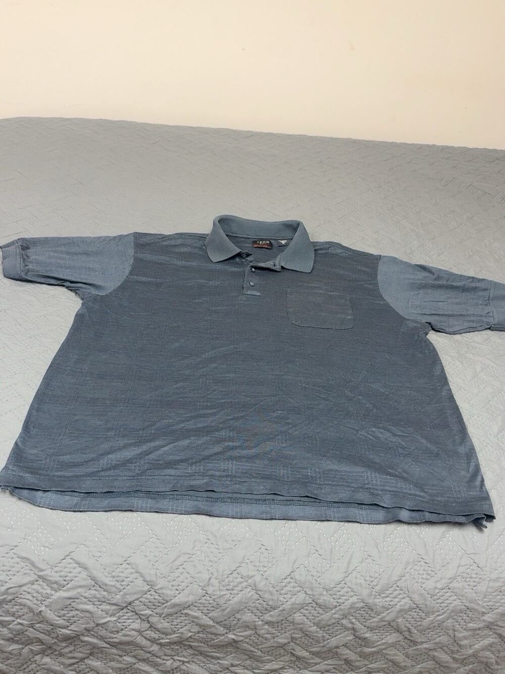 IZOD Golf Mens XL Polo Shirt Cotton Cool-FX Gray Plaid Pocket Short Sleeve